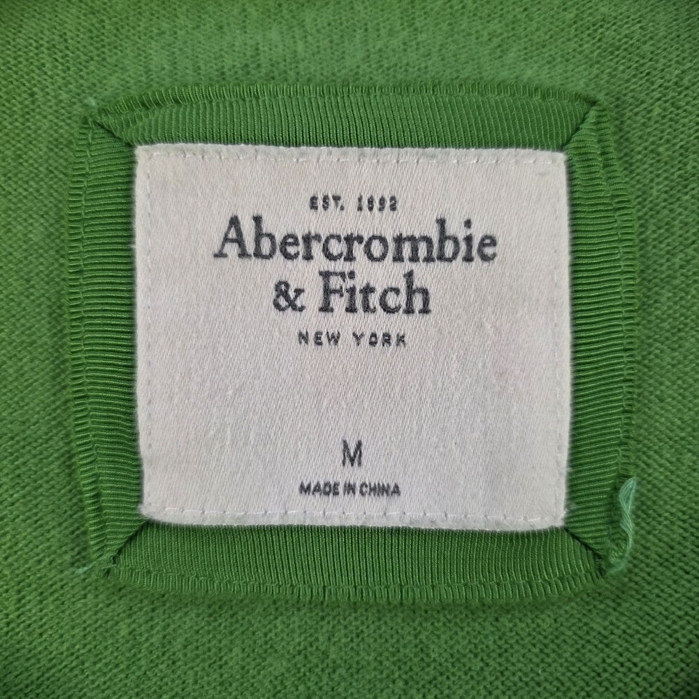 Abercrombie & Fitch Green Crewneck Crop Sweater Pocket Logo 3/4 Sleeves Size M - Picture 5 of 6